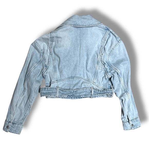 ZARA Belted Denim Moto Jacket Blue Light Wash - Picture 5 of 6